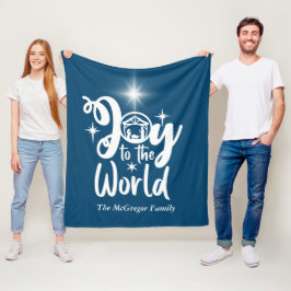 Manta Polar Navidades Natividad Alegría por el mundo azul y bl