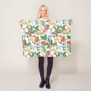 Manta Polar Navidades navideños navideños Snowman, piñones, Ho