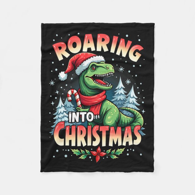 Manta Polar Navidades, niños Chicas, divertidos dinosaurios X (Anverso)