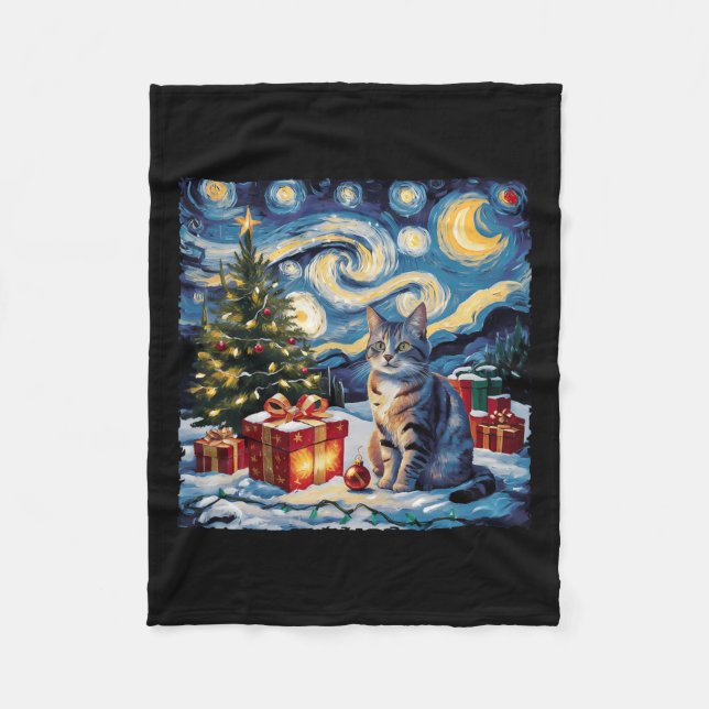 Manta Polar Navidades nocturnos estrellados No pedigrí Cat Van (Anverso)