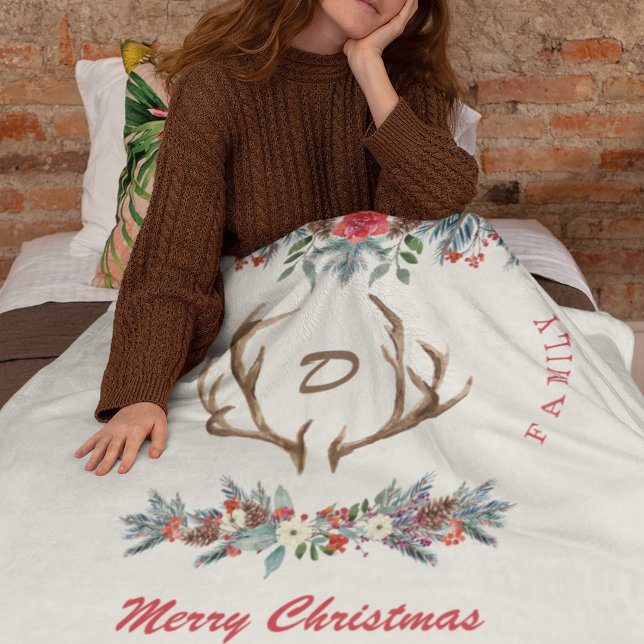 Manta Polar Navidades nombre de monograma de familia de acuare (Subido por el creador)