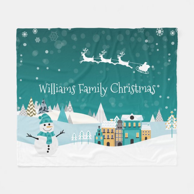 Manta Polar Navidades nórdicos Snow Forest Santa Reindeer Slei (Frente (Horizontal))