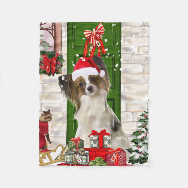Manta Polar Navidades Papillon Dog (Anverso)