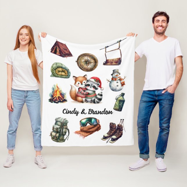 Manta Polar Navidades Pareja de vacaciones al aire libre Fox R (In situ)