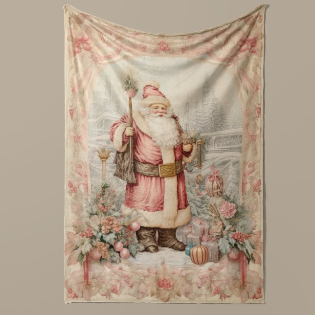 Manta Polar Navidades Pastel Retro Santa Claus Decoración del  (Antique Vintage Style Christmas Blanket Soft and Cozy retro fleece blanket in pastel colors, Gift )