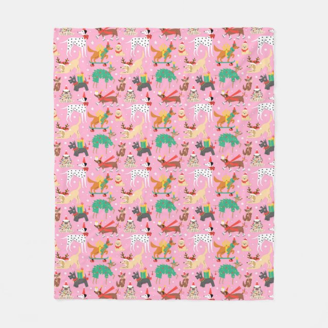 Manta Polar Navidades perros con traje de vacaciones (Anverso)