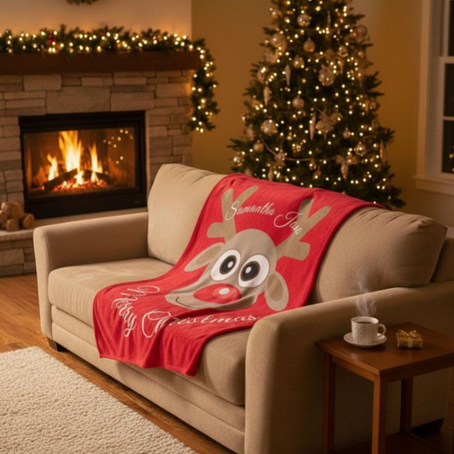 Manta Polar Navidades Personalizado de renos con escritura roj (Subido por el creador)