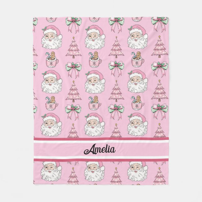 Manta Polar Navidades personalizados Coquette Bow Santa Blanke (Anverso)