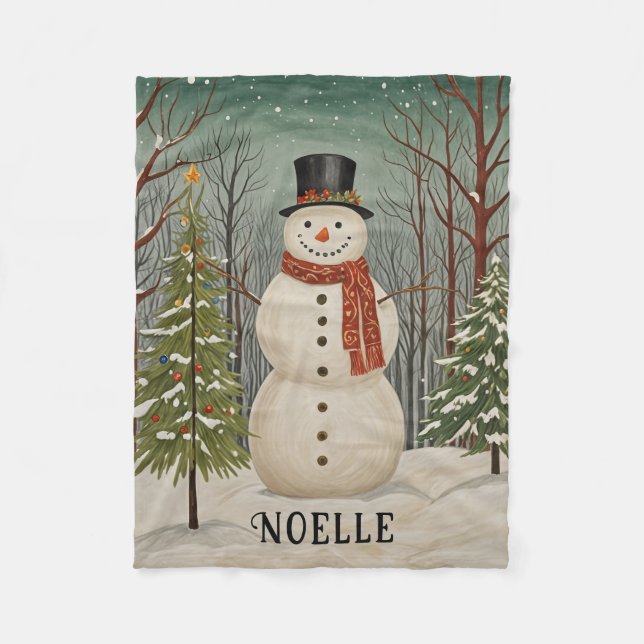 Manta Polar Navidades personalizados de la escena nevada de Fr (Anverso)