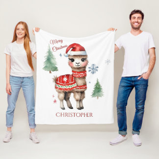 Manta Polar Navidades personalizados de Llama Cute