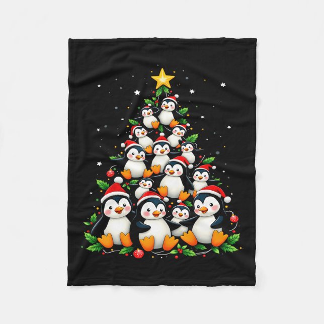 Manta Polar Navidades Pingüino Árbol Cute animal de vacaciones (Anverso)
