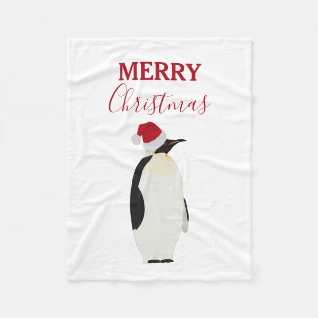 Manta Polar Navidades pingüino gracioso animal con Santa Hat (Anverso)