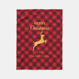 Manta Polar Navidades Red Black Buffalo Plaid Deer
