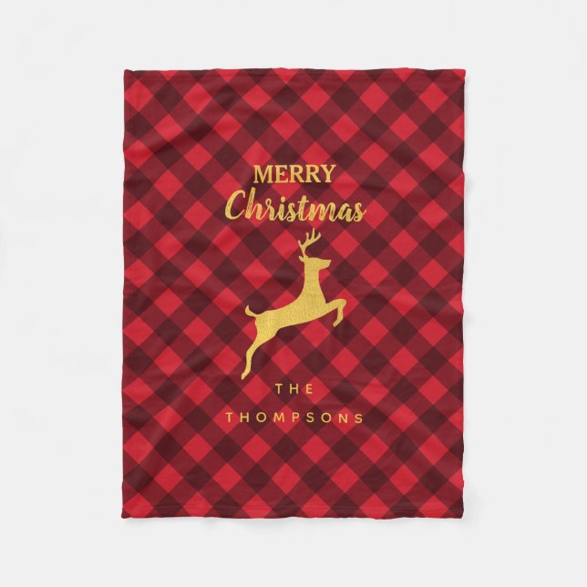 Manta Polar Navidades Red Black Buffalo Plaid Deer (Anverso)