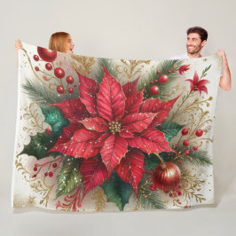 Manta Polar Navidades Red Poinsettia Floral Fleece Blanket