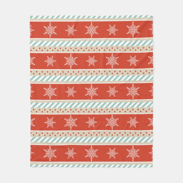 Manta Polar Navidades Red Stripes Snowflakes Pattern (Anverso)