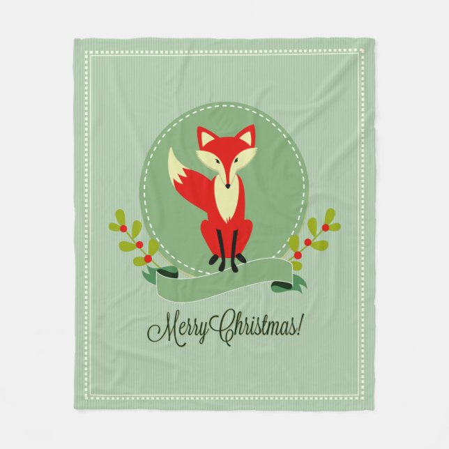 Manta Polar Navidades retro Fox Pastel Green & Beige 2 (Anverso)