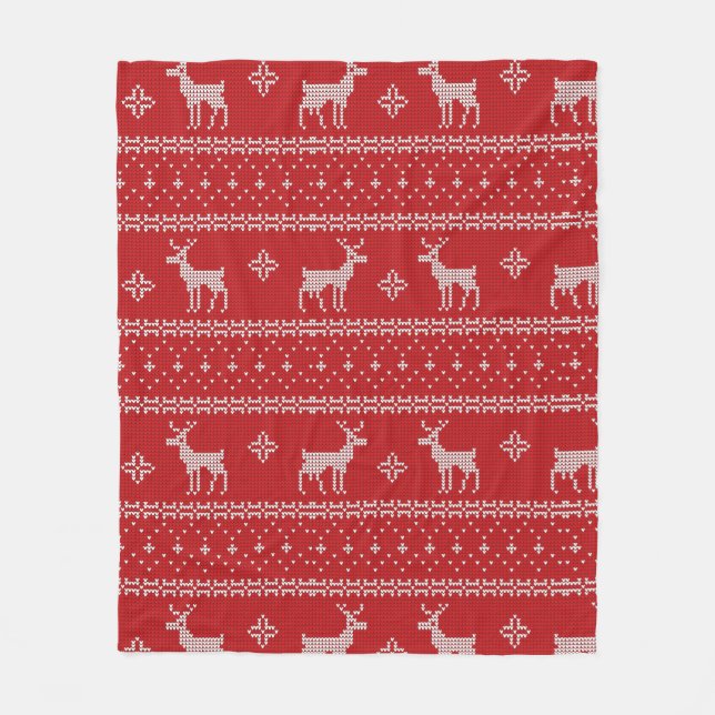 Manta Polar Navidades rojos Deer Sweater Knit Navidades Blanke (Anverso)