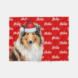 Manta Polar Navidades rojos estampados con nombre de perro de 