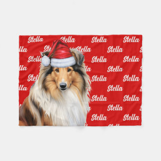 Manta Polar Navidades rojos estampados con nombre de perro de 