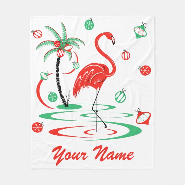 Manta Polar Navidades rojos Flamingo Nombre fleece (Anverso)