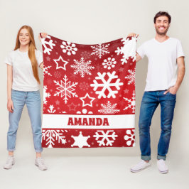 Manta Polar Navidades rojos Patrón de copos de nieve Nombre de