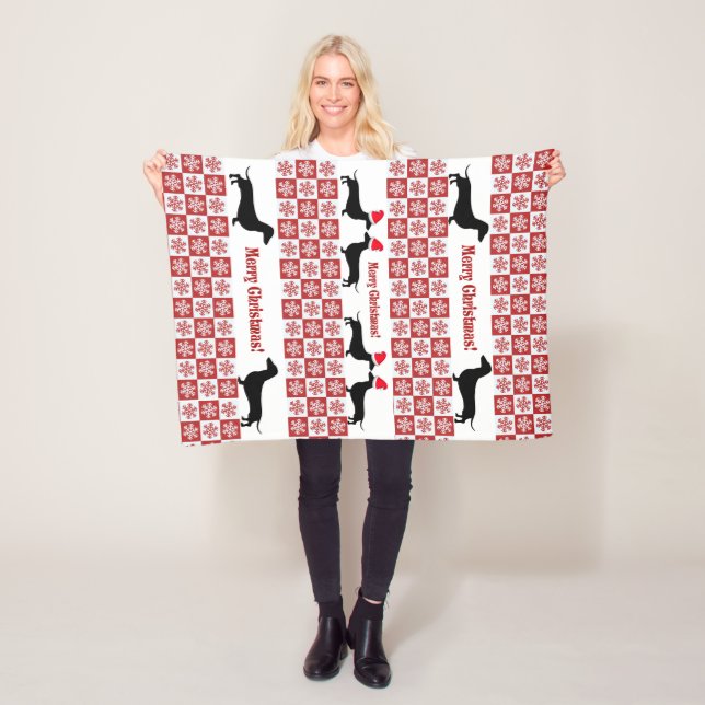 Manta Polar Navidades rojos y blancos Dachshund Fleece Blanket (In situ)