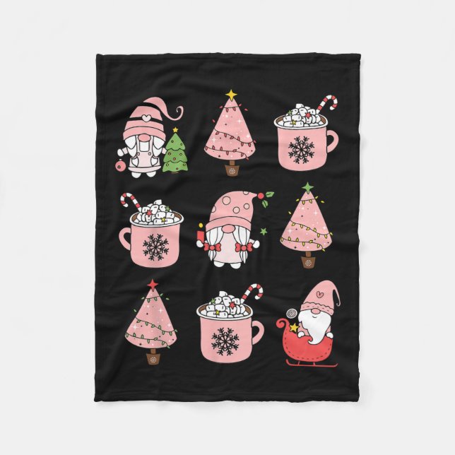 Manta Polar Navidades Rosa Retro Gnome Peppermint Iced Latte C (Anverso)