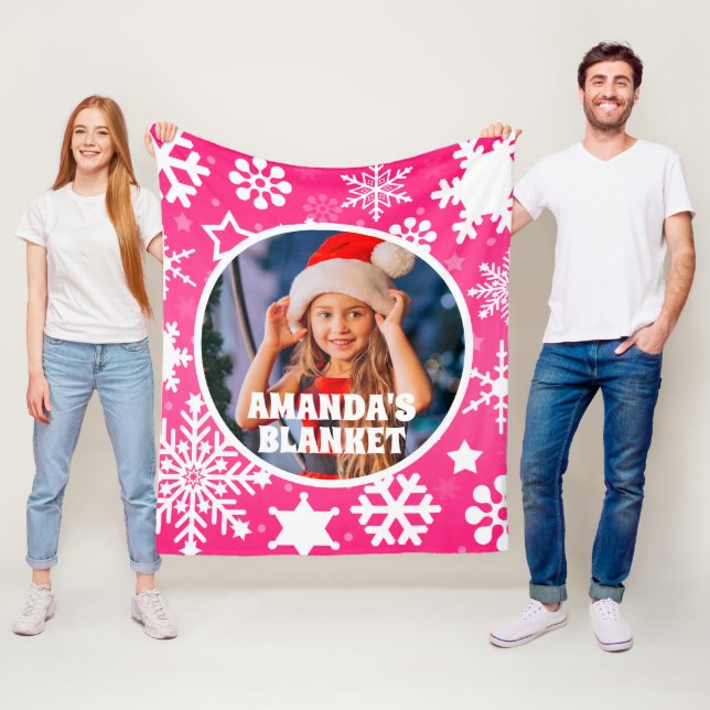 Manta Polar Navidades rosados copos de nieve foto personalizad (In situ)
