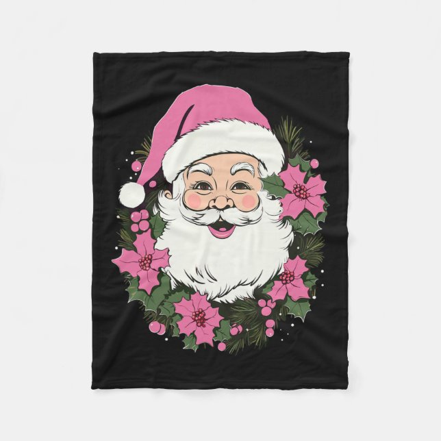 Manta Polar Navidades rosados de época Santa Claus Merry Xmas  (Anverso)