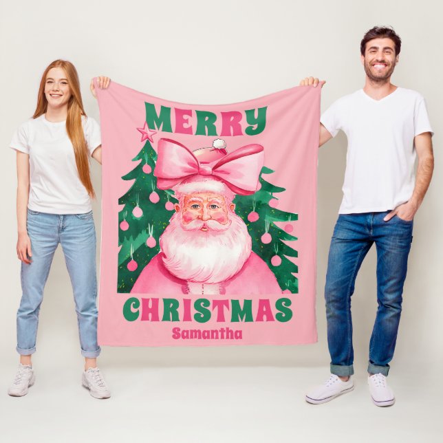 Manta Polar Navidades rosados Santa Claus Nombre de niños pers (In situ)