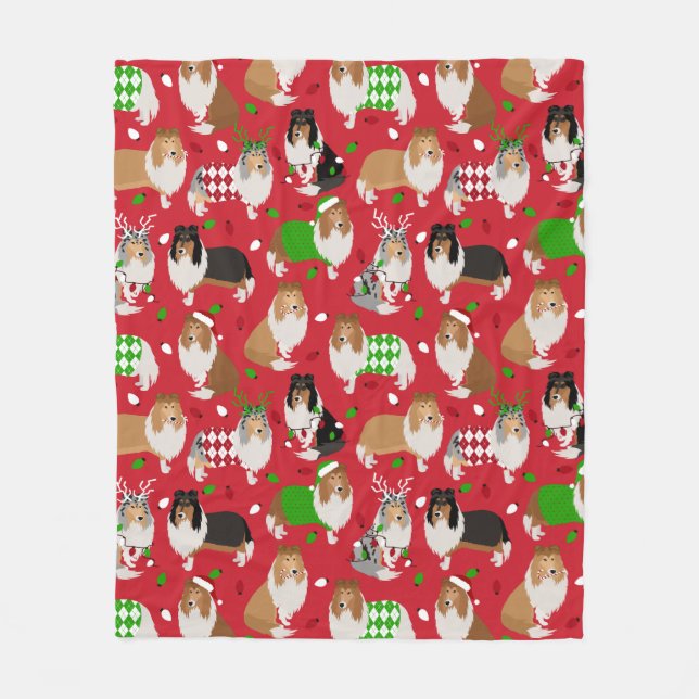 Manta Polar Navidades Rough Collie (Anverso)