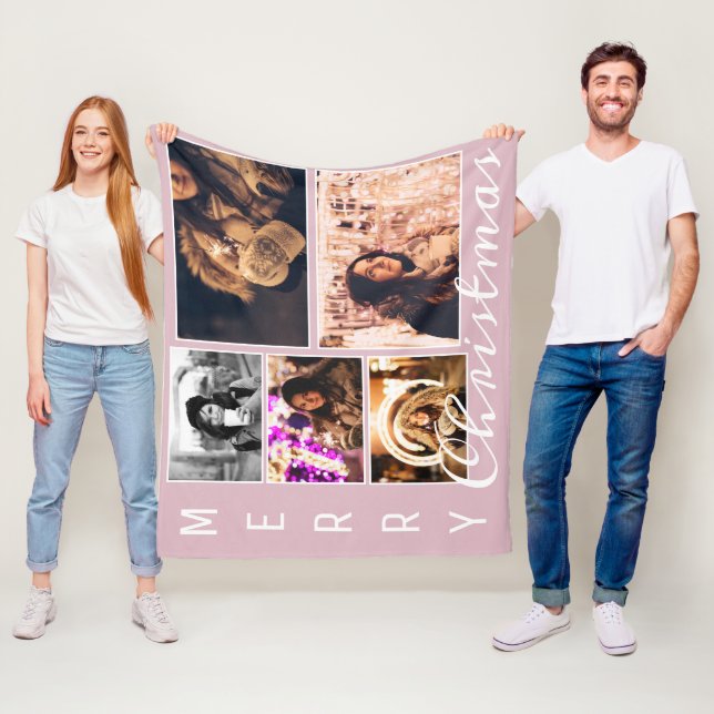 Manta Polar Navidades Rubor rosados modernos 5 Collages de fot (In situ)