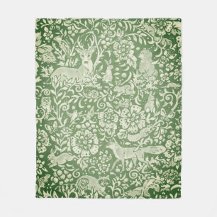 Manta Polar Navidades Rustic Green Woodland Animal Deer Fox