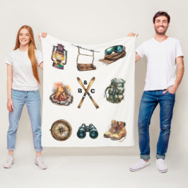 Manta Polar Navidades Rústica Pareja de Esquí Inicial Blanco A