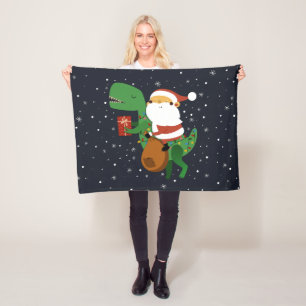 Manta Polar Navidades Santa Claus T-rex Dinosaur Sleigh