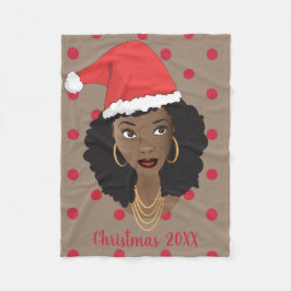 Manta Polar Navidades Santa Hat, mujer negra, puntos rojos, ma