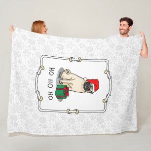 Manta Polar Navidades Santa Hat Pug Dog (flor claro) Cute