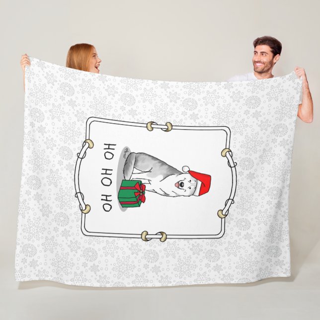 Manta Polar Navidades Santa Hat Siberian Husky (plata) Cute (In situ)