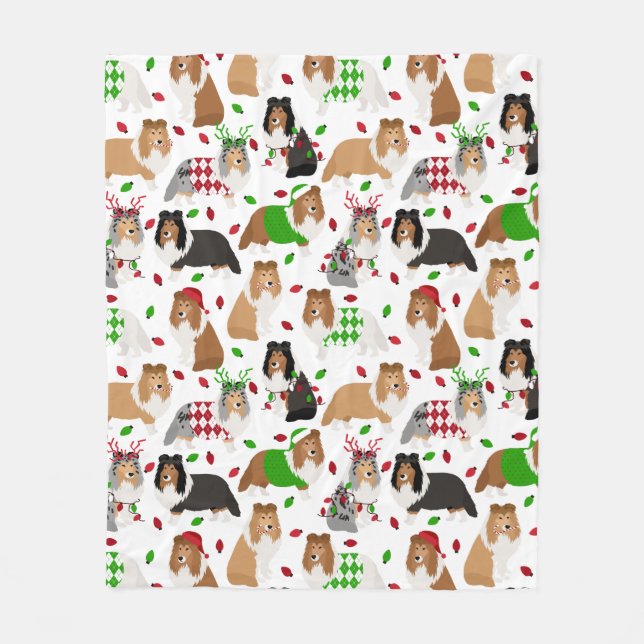 Manta Polar Navidades Sheltie Shetland Sheepdog Fleece Blanket (Anverso)