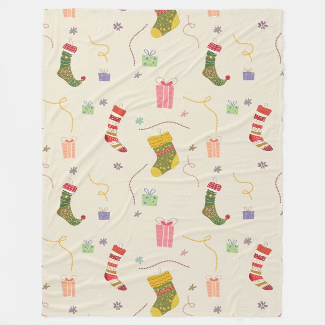 Manta Polar Navidades Símbolos Coloridos Fondo Cambiable (Anverso)