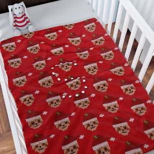 Manta Polar Navidades Sloth Monogrammed Red Fleece Blanket