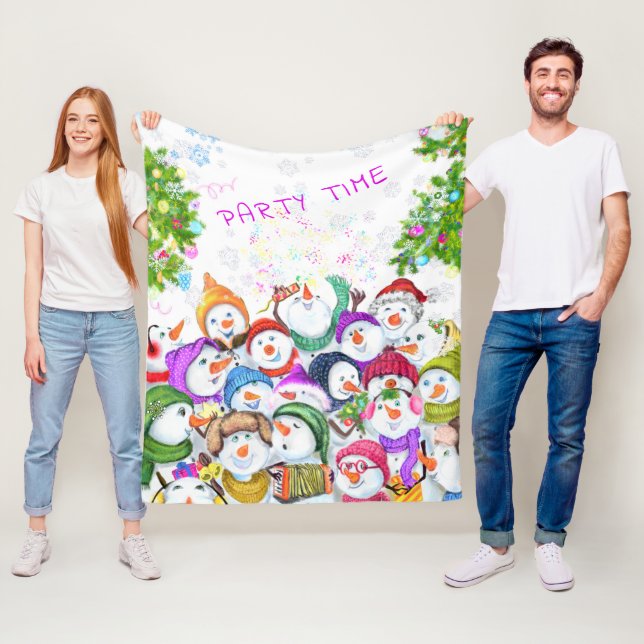 Manta Polar Navidades Snowmans gritan un regalo en blanco (In situ)