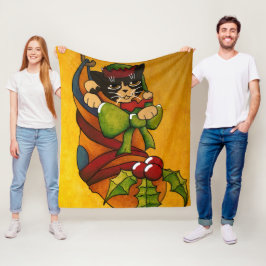 Manta Polar Navidades Stocking Kitty Cat v1