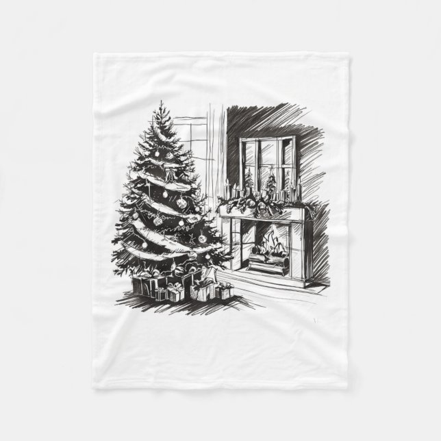 Manta Polar Navidades Tees Xmas Sketch Pic Tree presenta regal (Anverso)