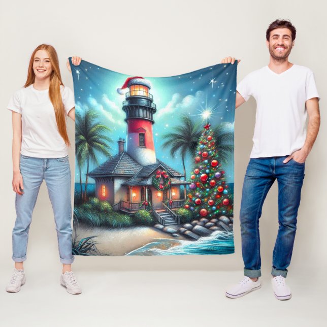 Manta Polar Navidades tropicales caprichosos faro rojo Verde a (In situ)