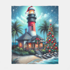 Manta Polar Navidades tropicales caprichosos faro rojo Verde a