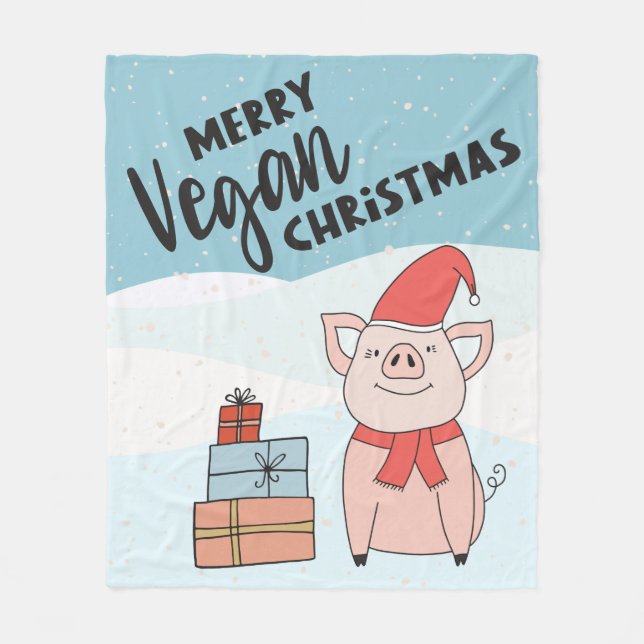 Manta Polar Navidades veganos con lechón personalizado y regal (Anverso)