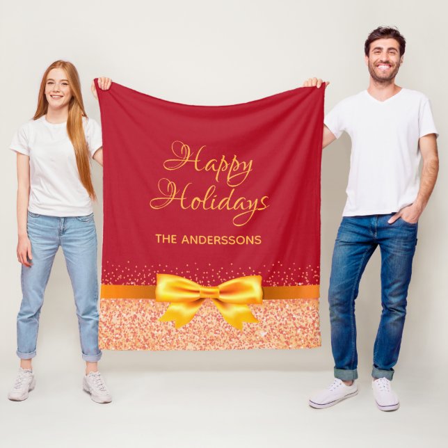 Manta Polar Navidades Viernes lazo de arco rosa oro rojo (In situ)