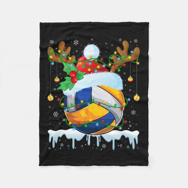 Manta Polar Navidades Voleibol Lover Santa Hat Xmas Luces R (Anverso)
